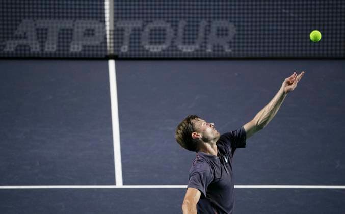 (250228) -- ACAPULCO, Feb. 28, 2025 -- David Goffin of Belgium serves during the singles quarterfinal match against Nakashima Brandon of the United States at the 2025 ATP, Tennis Herren Mexican Open tennis tournament in Acapulco, Mexico, Feb. 27, 2025. ) (SP)MEXICO-ACAPULCO-TENNIS-ATP-MEXICAN OPEN-SINGLES-QUARTERFINAL LixMengxin 