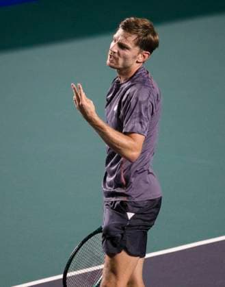 (250228) -- ACAPULCO, Feb. 28, 2025 -- David Goffin of Belgium reacts during the singles quarterfinal match against Nakashima Brandon of the United States at the 2025 ATP, Tennis Herren Mexican Open tennis tournament in Acapulco, Mexico, Feb. 27, 2025. ) (SP)MEXICO-ACAPULCO-TENNIS-ATP-MEXICAN OPEN-SINGLES-QUARTERFINAL LixMengxin 
