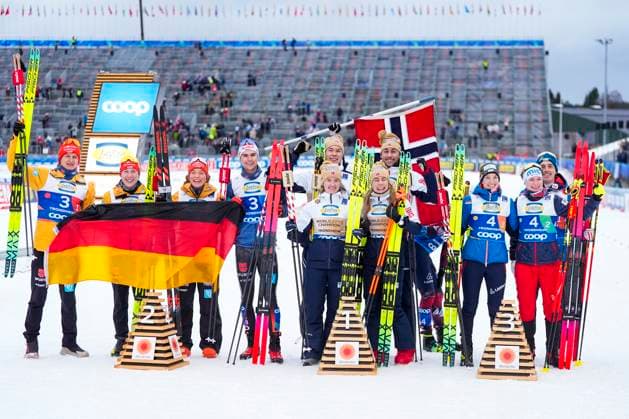 Sport Themen der Woche KW09 Sport Bilder des Tages Ski-VM 2025 Trondheim 20250228. Tyskland, Norge og osterrike pa pallen etter kombinert langrenn mixed lag i VM pa ski i Trondheim. Foto: Terje Pedersen NTB Trondheim Norge EDITORIAL USE ONLY. RESTRICTED USE FOR BETTING COMPANIES Ref:_SPOlW5Pf-w_HAI.jpg *** World Ski Championships 2025 Trondheim 20250228 Germany, Norway and Austria on the podium after combined cross-country mixed team at the World Ski Championships in Trondheim Photo Terje Pedersen NTB Trondheim Norway EDITORIAL USE ONLY RESTRICTED USE FOR BETTING COMPANIES  Copyright: xTerjexPedersenx xNTBx