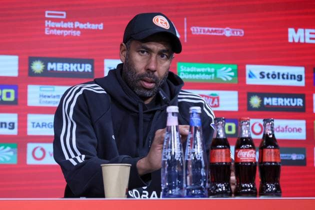28 02 2025, xfanx, Soccer 2 Bundesliga, Fortuna Duesseldorf SpVgg Greuther Fuerth v l Head Coach Daniel Thioune Fortuna Duesseldorf at the press conference DFL DFB REGULATIONS PROHIBIT ANY USE OF PHOTOGRAPHS as IMAGE SEQUENCES and or QUASI VIDEO Duesseldorf mfan