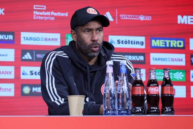 28 02 2025, xfanx, Soccer 2 Bundesliga, Fortuna Duesseldorf SpVgg Greuther Fuerth v l Head Coach Daniel Thioune Fortuna Duesseldorf at the press conference DFL DFB REGULATIONS PROHIBIT ANY USE OF PHOTOGRAPHS as IMAGE SEQUENCES and or QUASI VIDEO Duesseldorf mfan