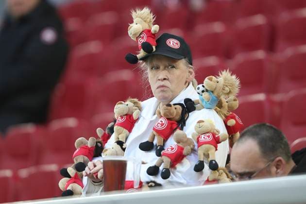 Fan of Fortuna Duesseldorf is seen during the 2 Bundesliga match between Fortuna Düsseldorf and SpVgg Greuther Fürth at Merkur Spiel Arena on February 28, 2025 in Düsseldorf, Germany Photo by Oliver Kaelke DeFodi Images Supporter of Fortuna Duesseldorf is seen during the 2 Bundesliga match between Fortuna Düsseldorf and SpVgg Greuther Fürth at Merkur Spiel Arena on February 28, 2025 in Düsseldorf, Germany Photo by Oliver Kaelke DeFodi Images DFB DFL REGULATIONS PROHIBIT ANY USE OF PHOTOGRAPHS AS IMAGE SEQUENCES AND OR QUASI VIDEO Photo by Oliver Kaelke DeFodi Images