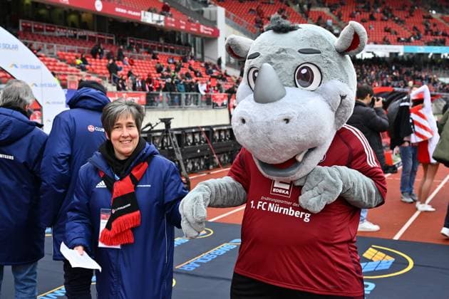 01 03 2025 Soccer Season 2024 2025 2 Soccer Bundesliga 24 Matchday 1 FC Nürnberg FCN Club Hannover 96 H96 Sportfoto Zink xwoxzix DFL regulations prohibit any use of photographs as image sequences and or quasi video only for editorial use Mascot Rhino Rhinola