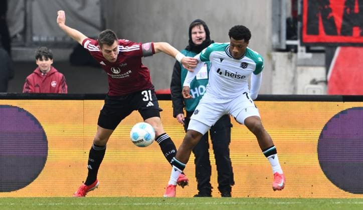 01 03 2025 Soccer Season 2024 2025 2 Soccer Bundesliga 24 Matchday 1 FC Nürnberg FCN Club Hannover 96 H96 Sportfoto Zink xwoxzix DFL regulations prohibit any use of photographs as image sequences and or quasi video only for editorial use Robin Knoche 31, 1 FC Nürnberg FCN Jessic Ngankam 7, Hannover 96 H96