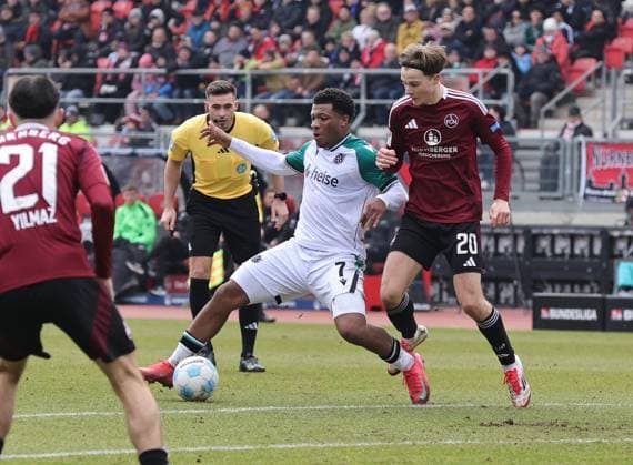 01 03 2025 Soccer Season 2024 2025 2 Soccer Bundesliga 24 Matchday 1 FC Nürnberg FCN Club Hannover 96 H96 Sportfoto Zink DaMa xdaxmax DFL regulations prohibit any use of photographs as image sequences and or quasi video only for editorial use Jessic Ngankam 7, Hannover 96 H96 Caspar Jander 20, 1 FC Nürnberg FCN
