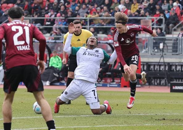 01 03 2025 Soccer Season 2024 2025 2 Soccer Bundesliga 24 Matchday 1 FC Nürnberg FCN Club Hannover 96 H96 Sportfoto Zink DaMa xdaxmax DFL regulations prohibit any use of photographs as image sequences and or quasi video only for editorial use Jessic Ngankam 7, Hannover 96 H96 Caspar Jander 20, 1 FC Nürnberg FCN