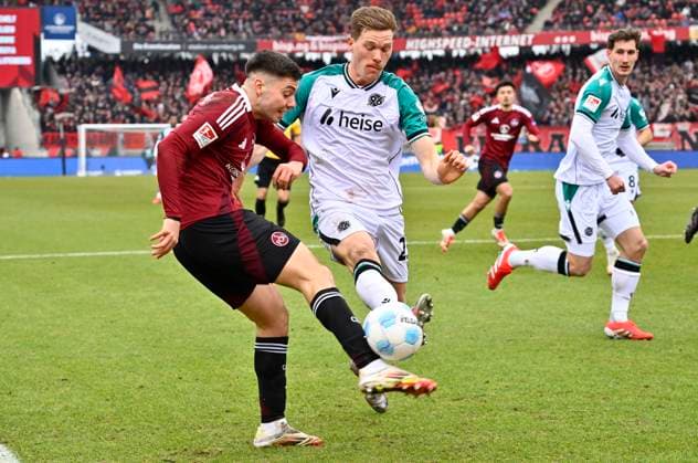 01 03 2025 Soccer Season 2024 2025 2 Soccer Bundesliga 24 Matchday 1 FC Nürnberg FCN Club Hannover 96 H96 Sportfoto Zink xwoxzix DFL regulations prohibit any use of photographs as image sequences and or quasi video only for editorial use Stefanos Tzimas 9, 1 FC Nürnberg FCN Marcel Halstenberg 23, Hannover 96 H96