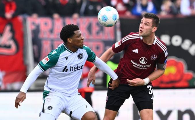01 03 2025 Soccer Season 2024 2025 2 Soccer Bundesliga 24 Matchday 1 FC Nürnberg FCN Club Hannover 96 H96 Sportfoto Zink xwoxzix DFL regulations prohibit any use of photographs as image sequences and or quasi video only for editorial use Jessic Ngankam 7, Hannover 96 H96 Robin Knoche 31, 1 FC Nürnberg FCN