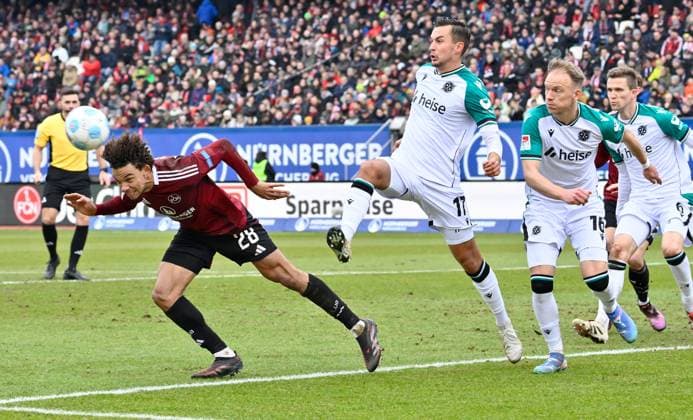 01 03 2025 Soccer Season 2024 2025 2 Soccer Bundesliga 24 Matchday 1 FC Nürnberg FCN Club Hannover 96 H96 Sportfoto Zink xwoxzix DFL regulations prohibit any use of photographs as image sequences and or quasi video only for editorial use Janis Antiste 28, 1 FC Nürnberg FCN Bartlomiej Wdowik 17, Hannover 96 H96 Havard Nielsen 16, Hannover 96 H96