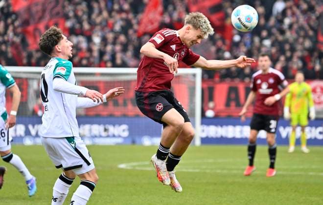 01 03 2025 Soccer Season 2024 2025 2 Soccer Bundesliga 24 Matchday 1 FC Nürnberg FCN Club Hannover 96 H96 Sportfoto Zink xwoxzix DFL regulations prohibit any use of photographs as image sequences and or quasi video only for editorial use Jannik Rochelt 10, Hannover 96 H96 Tim Janisch 32, 1 FC Nürnberg FCN