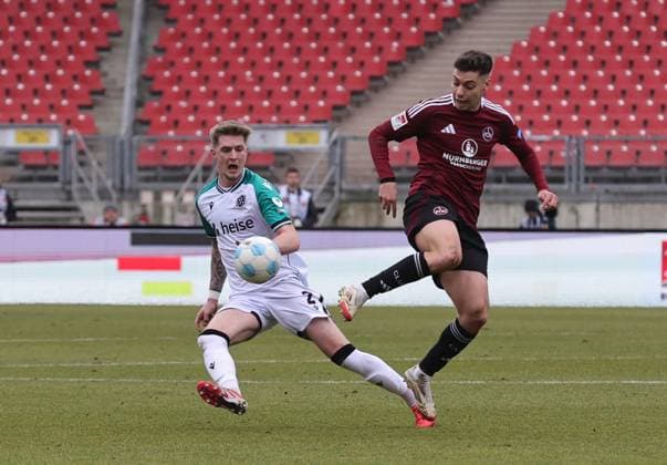 01 03 2025 Soccer Season 2024 2025 2 Soccer Bundesliga 24 Matchday 1 FC Nürnberg FCN Club Hannover 96 H96 Sportfoto Zink DaMa xdaxmax DFL regulations prohibit any use of photographs as image sequences and or quasi video only for editorial use Josh Knight 2, Hannover 96 H96 Stefanos Tzimas 9, 1 FC Nürnberg FCN