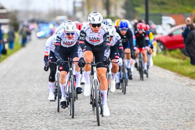 Omloop Het Nieuwsblad 2025 Cycling Race Ninove, Belgium - March 01 : Vermeersch Florian (BEL) of UAE Team Emirates - XRG in action during the Men Elite UCI World Tour 80th Flanders Classics Omloop Het Nieuwsblad cycling race of 197 kms with start in Ghent and finish in Ninove on March 1, 2025 in Ninove, Belgium, 1 03 2025 ( Motordriver Kenny Verfaillie - Ninove Belgium  Copyright: xVincentxKalutx