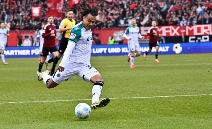 01 03 2025 Soccer Season 2024 2025 2 Soccer Bundesliga 24 Matchday 1 FC Nürnberg FCN Club Hannover 96 H96 Sportfoto Zink xwoxzix DFL regulations prohibit any use of photographs as image sequences and or quasi video only for editorial use Monju Thaddäus Thaddaeus Momuluh 38, Hannover 96 H96