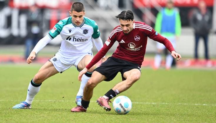 01 03 2025 Soccer Season 2024 2025 2 Soccer Bundesliga 24 Matchday 1 FC Nürnberg FCN Club Hannover 96 H96 Sportfoto Zink xwoxzix DFL regulations prohibit any use of photographs as image sequences and or quasi video only for editorial use Nicolo Tresoldi 9, Hannover 96 H96 Berkay Yilmaz 21, 1 FC Nürnberg FCN