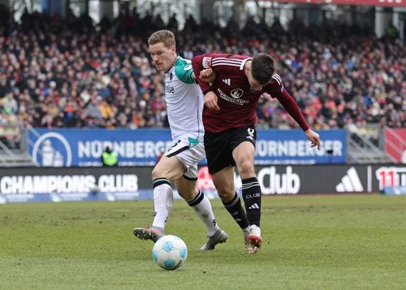 01 03 2025 Soccer Season 2024 2025 2 Soccer Bundesliga 24 Matchday 1 FC Nürnberg FCN Club Hannover 96 H96 Sportfoto Zink DaMa xdaxmax DFL regulations prohibit any use of photographs as image sequences and or quasi video only for editorial use Marcel Halstenberg 23, Hannover 96 H96 Stefanos Tzimas 9, 1 FC Nürnberg FCN