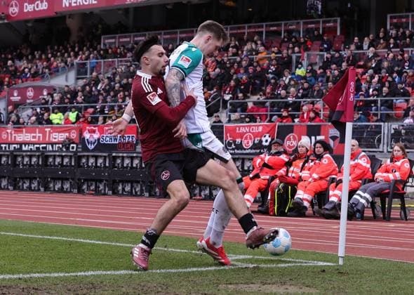 01 03 2025 Soccer Season 2024 2025 2 Soccer Bundesliga 24 Matchday 1 FC Nürnberg FCN Club Hannover 96 H96 Sportfoto Zink DaMa xdaxmax DFL regulations prohibit any use of photographs as image sequences and or quasi video only for editorial use Berkay Yilmaz 21, 1 FC Nürnberg FCN Josh Knight 2, Hannover 96 H96