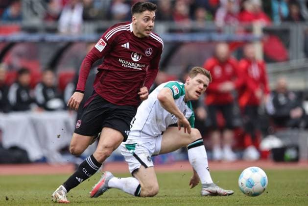 Stefanos Tzimas, FCN, in the second round match of the 2024 2025 season between 1 FC Nuremberg and Hannover 96 in Nuremberg 01 03 2025