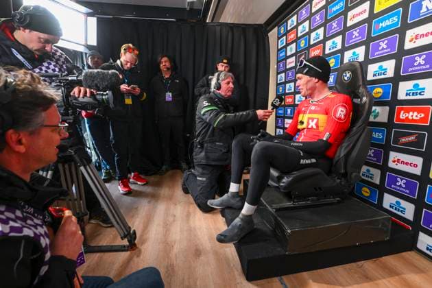 Omloop Het Nieuwsblad 2025 Cycling Race Ninove, Belgium - March 01 : Waerenskjold Søren (NOR) of Uno-X Mobility during an interview after the race during the Men Elite UCI World Tour 80th Flanders Classics Omloop Het Nieuwsblad cycling race of 197 kms with start in Ghent and finish in Ninove on March 1, 2025 in Ninove, Belgium, 1 03 2025 ( Motordriver Kenny Verfaillie - Ninove Belgium  Copyright: xVincentxKalutx