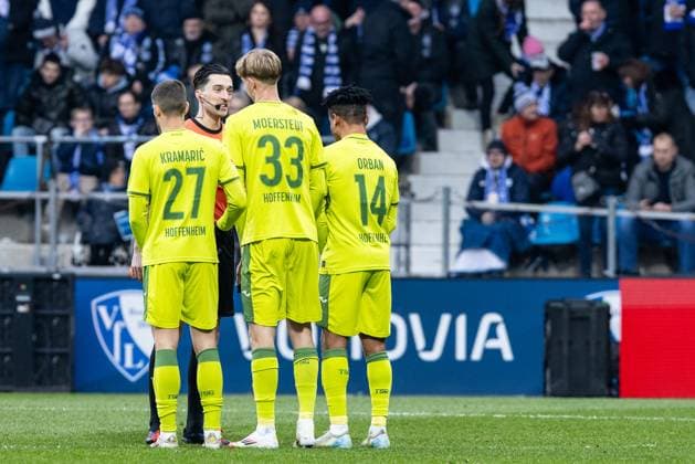 1 Soccer Bundesliga VfL Bochum TSG 1899 Hoffenheim 01 03 2025 Florian Badstübner Referee, Nuremberg , Andrej Kramaric TSG 1899 Hoffenheim, 27 , Max Moerstedt TSG 1899 Hoffenheim, 33 , Gift Orban TSG 1899 Hoffenheim, 14 1 Soccer Bundesliga VfL Bochum TSG 1899 Hoffenheim Vonovia Ruhrstadion, Bochum 01 03 2025 DFL regulations prohibit any use of photographs as image sequences and or quasi video Copyright: xBEAUTIFULxSPORTS Buriakovx