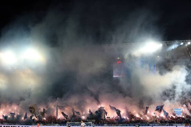 01 03 2025, xrekx, Soccer 2 Bundesliga, Karlsruher SC 1 FC Köln v l KSC Pyrotechnics Fans ,Atmosphere, Scarves, Shirt, Flag, Banner, Ultras, Spectators, Visitors, Choreo, Choreography, atmosphere, spectators, Visitors DFL DFB REGULATIONS PROHIBIT ANY USE OF PHOTOGRAPHS as IMAGE SEQUENCES and or QUASI VIDEO Karlsruhe