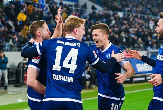 Christoph Kobald Karlsruher SC and Marvin Wanitzek Karlsruher SC celebrate their team s first goal during the 2 Bundesliga match between Karlsruher SC and 1 FC Köln at BBBank Wildpark on March 01, 2025 in Karlsruhe, Germany, Germany Photo by DeFodi Silas Schüller Christoph Kobald Karlsruher SC and Marvin Wanitzek Karlsruher SC celebrate their team s first goal during the 2 Bundesliga match between Karlsruher SC and 1 FC Köln at BBBank Wildpark on March 1, 2025 in Karlsruhe, Germany Photo by DeFodi Silas Schüller DFB DFL REGULATIONS PROHIBIT ANY USE OF PHOTOGRAPHS AS IMAGE SEQUENCES AND OR QUASI VIDEO Photo by Silas Schueller DeFodi Images