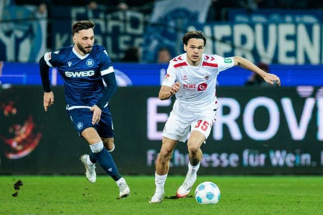 2 Soccer Bundesliga, Karlsruher SC 1 FC Köln 01 03 2025 duel Fabian Schleusener Karlsruher SC, 24 , Max Finkgräfe 1 FC Köln, 35 2 Soccer Bundesliga, Karlsruher SC 1 FC Köln, Karlsruhe, BBBank Wildpark am 01 03 2025 DFL REGULATIONS PROHIBIT ANY USE OF PHOTOGRAPHS AS IMAGE SEQUENCES AND OR QUASI VIDEO Copyright: xBEAUTIFULxSPORTS Wunderlx