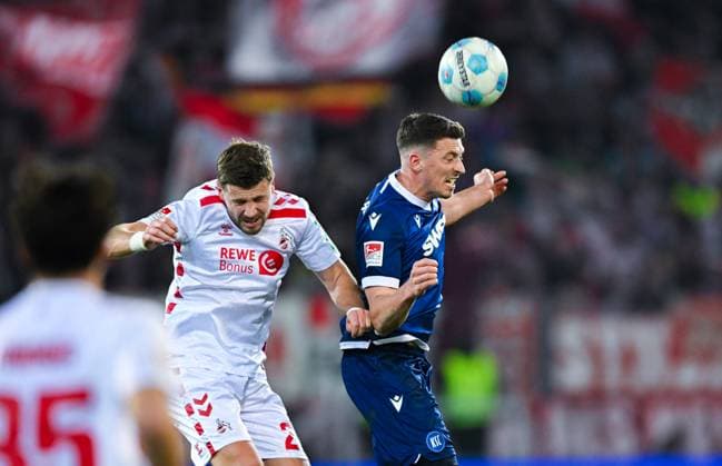 Nicolai Rapp Karlsruher SC and Imad Rondic 1 FC Koeln battle for the ball during the 2 Bundesliga match between Karlsruher SC and 1 FC Koeln at BBBank Wildpark on March 01, 2025 in Karlsruhe, Germany, Germany Photo by DeFodi Silas Schüller Nicolai Rapp Karlsruher SC and Imad Rondic 1 FC Koeln battle for the ball during the 2 Bundesliga match between Karlsruher SC and 1 FC Köln at BBBank Wildpark on March 1, 2025 in Karlsruhe, Germany Photo by DeFodi Silas Schüller DFB DFL REGULATIONS PROHIBIT ANY USE OF PHOTOGRAPHS AS IMAGE SEQUENCES AND OR QUASI VIDEO Photo by Silas Schueller DeFodi Images