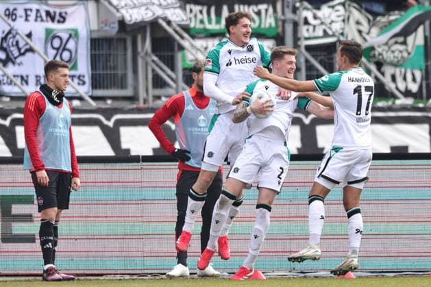 Goal celebration H96 in the second round match of the 2024 2025 season between 1 FC Nürnberg and Hannover 96 1 2 in Nuremberg 01 03 2025