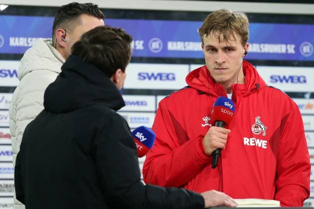 01 03 2025, xrekx, Soccer 2 Bundesliga, Karlsruher SC 1 FC Köln v l Timo Hübers Huebers 1 FC Koeln nach dem Spiel bei SKY, After the match, Post match, Interview DFL DFB REGULATIONS PROHIBIT ANY USE OF PHOTOGRAPHS as IMAGE SEQUENCES and or QUASI VIDEO Karlsruhe
