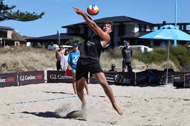 GJ Gardner Beach volleyball, Beachvolleyball mens final Juraj Krajci during the GJ Gardner beach volleyball mens final at Main Beach in Mt Maunganui, Tauranga, New Zealand on Sunday March 02, 2025. Mt Maunganui, Tauranga Main Beach BOP New Zealand Copyright: xAaronxGillionsx 20250302Vollyball_030
