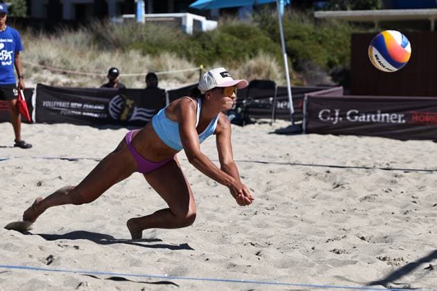 GJ Gardner Beach volleyball, Beachvolleyball womens final Alaina Chacon during the GJ Gardner beach volleyball womens final at Main Beach in Mt Maunganui, Tauranga, New Zealand on Sunday March 02, 2025. Mt Maunganui, Tauranga Main Beach BOP New Zealand Copyright: xAaronxGillionsx 20250302Vollyball_044