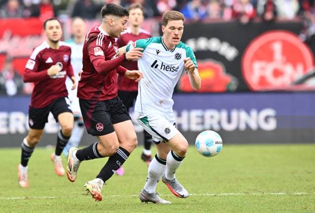 01 03 2025 Soccer Season 2024 2025 2 Soccer Bundesliga 24 Matchday 1 FC Nürnberg FCN Club Hannover 96 H96 Sportfoto Zink xwoxzix DFL regulations prohibit any use of photographs as image sequences and or quasi video only for editorial use Stefanos Tzimas 9, 1 FC Nürnberg FCN Marcel Halstenberg 23, Hannover 96 H96