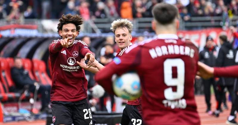 01 03 2025 Soccer Season 2024 2025 2 Soccer Bundesliga 24 Matchday 1 FC Nürnberg FCN Club Hannover 96 H96 Sportfoto Zink xwoxzix DFL regulations prohibit any use of photographs as image sequences and or quasi video only for editorial use Torjubel Jubel nach Treffer Tor Torschuß zum 1 0 durch Stefanos Tzimas 9, 1 FC Nürnberg FCN Janis Antiste 28, 1 FC Nürnberg FCN Tim Janisch 32, 1 FC Nürnberg FCN