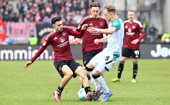 01 03 2025 Soccer Season 2024 2025 2 Soccer Bundesliga 24 Matchday 1 FC Nürnberg FCN Club Hannover 96 H96 Sportfoto Zink xwoxzix DFL regulations prohibit any use of photographs as image sequences and or quasi video only for editorial use Berkay Yilmaz 21, 1 FC Nürnberg FCN Caspar Jander 20, 1 FC Nürnberg FCN vs Havard Nielsen 16, Hannover 96 H96