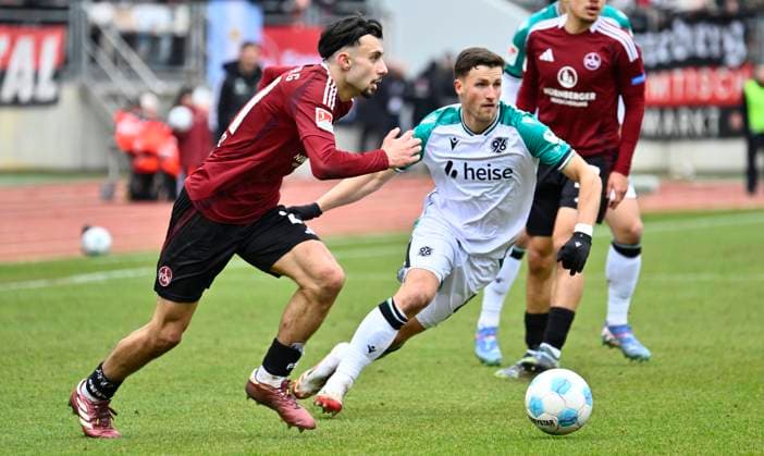 01 03 2025 Soccer Season 2024 2025 2 Soccer Bundesliga 24 Matchday 1 FC Nürnberg FCN Club Hannover 96 H96 Sportfoto Zink xwoxzix DFL regulations prohibit any use of photographs as image sequences and or quasi video only for editorial use Berkay Yilmaz 21, 1 FC Nürnberg FCN Enzo Leopold 8, Hannover 96 H96