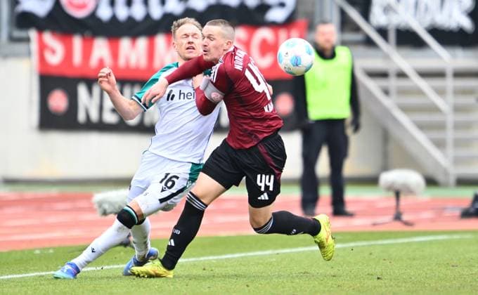 01 03 2025 Soccer Season 2024 2025 2 Soccer Bundesliga 24 Matchday 1 FC Nürnberg FCN Club Hannover 96 H96 Sportfoto Zink xwoxzix DFL regulations prohibit any use of photographs as image sequences and or quasi video only for editorial use Havard Nielsen 16, Hannover 96 H96 Ondrej Karafiat 44, 1 FC Nürnberg FCN