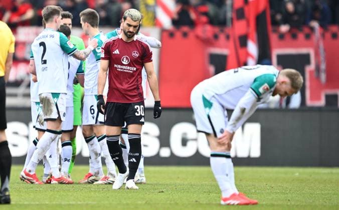 01 03 2025 Soccer Season 2024 2025 2 Soccer Bundesliga 24 Matchday 1 FC Nürnberg FCN Club Hannover 96 H96 Sportfoto Zink xwoxzix DFL regulations prohibit any use of photographs as image sequences and or quasi video only for editorial use Mahir Emreli 30, 1 FC Nürnberg FCN disappointed Disappointment after the end of the match