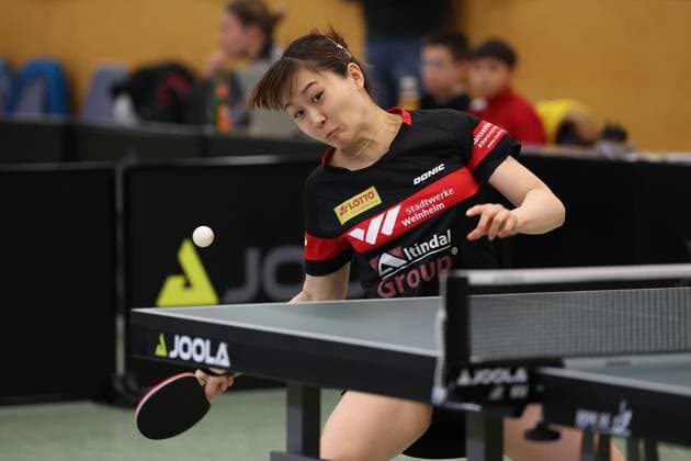 2025 03 01 Table tennis women 1 Bundesliga TSV 1909 Langstadt TTC 1946 Weinheim v l , Weishan Liu TTC 1946 Weinheim Table tennis women 1 Bundesliga plays a forehand Copyright: JoaquimxFerreira