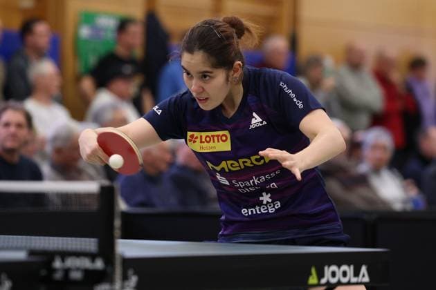 2025 03 01 Table tennis women 1 Bundesliga TSV 1909 Langstadt TTC 1946 Weinheim v l , Franziska Schreiner TSV Langstadt Table tennis women 1 Bundesliga plays a backhand Copyright: JoaquimxFerreira