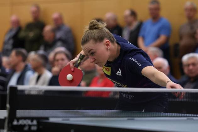 2025 03 01 Table tennis women 1 Bundesliga TSV 1909 Langstadt TTC 1946 Weinheim v l , Chantal Mantz TSV Langstadt Table tennis women 1 Bundesliga makes a serve Copyright: JoaquimxFerreira