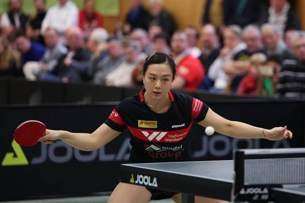 2025 03 01 Table Tennis Women 1 Bundesliga TSV 1909 Langstadt TTC 1946 Weinheim v l , Yuan Wan TTC 1946 Weinheim Table Tennis Women 1 Bundesliga plays a forehand Copyright: JoaquimxFerreira
