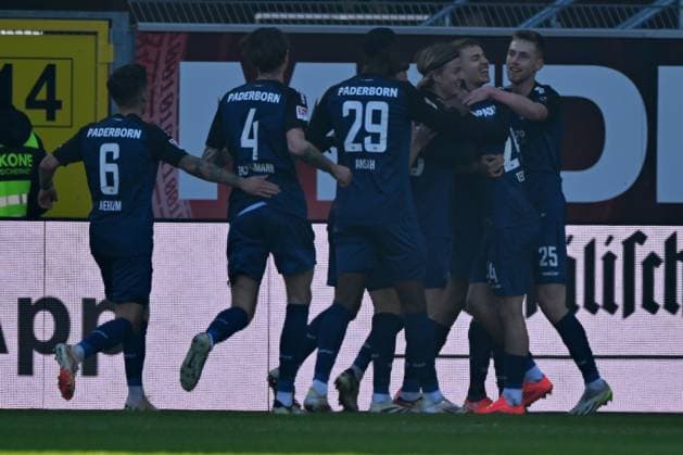 Paderborn, Home Deluxe Arena, 02 03 25, GER, Herren, 2 Bundesliga, Saison 2024 2025, SC Paderborn 07 Hamburger SV Bild Filip BILBIJA Paderborn jubilates after his goal for 1 0 DFL regulations prohibit any use of photographs as image sequences and or quasi video NRW Germany