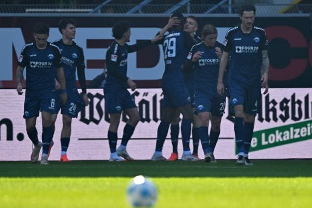 Paderborn, Home Deluxe Arena, 02 03 25, GER, Herren, 2 Bundesliga, Saison 2024 2025, SC Paderborn 07 Hamburger SV Bild Filip BILBIJA Paderborn jubilates after his goal for 1 0 DFL regulations prohibit any use of photographs as image sequences and or quasi video NRW Germany