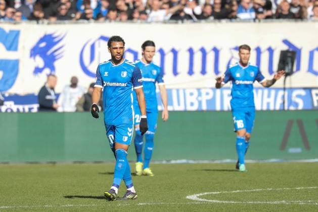 02 03 2025, xgox, Football 2 Bundesliga, 1 FC Magdeburg SV Darmstadt 98 emspor, v l Xavier Amaechi Magdeburg, 20 after goal to 0 1 disappointed, disappointed, looks disappointed, dejected, disappointed DFL DFB REGULATIONS PROHIBIT ANY USE OF PHOTOGRAPHS as IMAGE SEQUENCES and or QUASI VIDEO Magdeburg