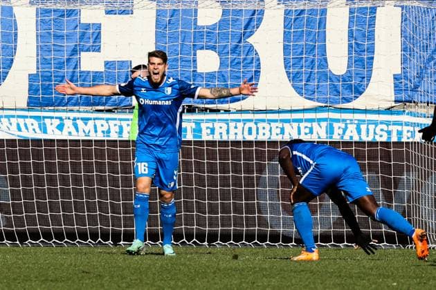 Marcus Mathisen 1 FC Magdeburg,16 2 Soccer Bundesliga Season 2024 2025 1 FC Magdeburg vs SV Darmstadt 98 at the Avnet Arena in Magdeburg Action,Soccer,Man,Men,Germany,02 03 2025