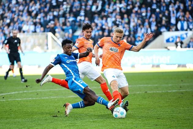 Lubambo Musonda 1 FC Magdeburg,19 vs Andreas Müller SV Darmstadt 98,16 2 Soccer Bundesliga Season 2024 2025 1 FC Magdeburg vs SV Darmstadt 98 at the Avnet Arena in Magdeburg Action,Soccer,Man,Men,Germany,02 03 2025