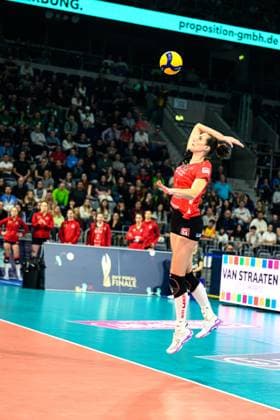 DVL, DVV Cup Final, DVV Cup Final, Mannheim, Patricia Nestler Dresdner SC 1 takes on USC Münster DVV Cup Final 2025 in the SAP Arena, Mannheim Copyright: HMBxMedia JonasxDinger