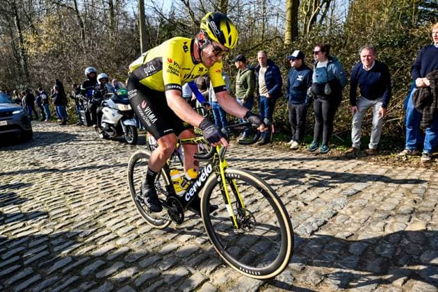 Italian Edoardo Affini of Team Visma-Lease a Bike pictured in action during the Kuurne-Brussels-Kuurne one day cycling race, 196,9 km from Kuurne to Kuurne via Brussels, Sunday 02 March 2025. DIRKxWAEM  x114008541x