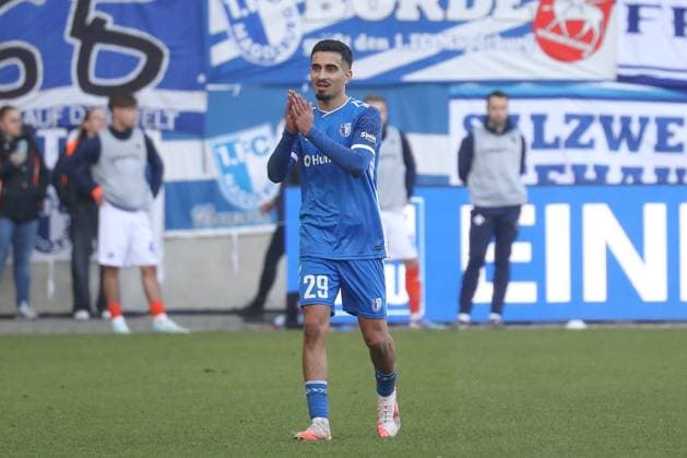 02 03 2025, xgox, Fussball 2 Bundesliga, 1 FC Magdeburg SV Darmstadt 98 emspor, v l Livan Burcu Magdeburg, 29 Jubel, Torjubel, jubelt ueber das Tor, celebrate the goal, celebration DFL DFB REGULATIONS PROHIBIT ANY USE OF PHOTOGRAPHS as IMAGE SEQUENCES and or QUASI VIDEO Magdeburg