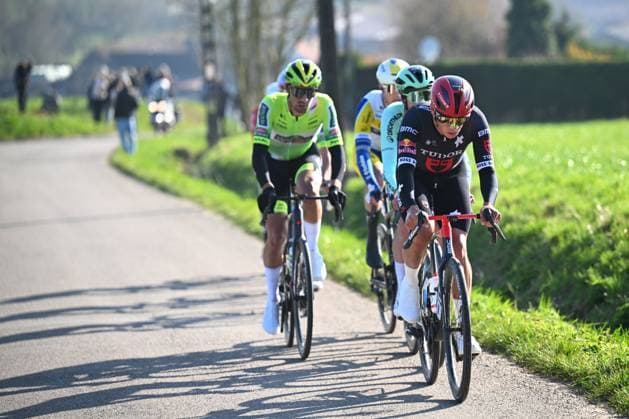 Kuurne - Brussel - Kuurne 2025 cycling race KUURNE, BELGIUM - MARCH 02 : Mayrhofer Marius (GER) of Tudor Pro Cycling Team in the escape pack during the Men Elite UCI 1.Pro 77th Kuurne - Brussel - Kuurne cycling race of 203 kms with start in Kortrijk and finish in Kuurne on March 02, 2025 in Kuurne, Belgium, 02 03 2025 ( Motordriver Kenny Verfaillie & Kuurne Belgium  Copyright: xTomasxSiskx